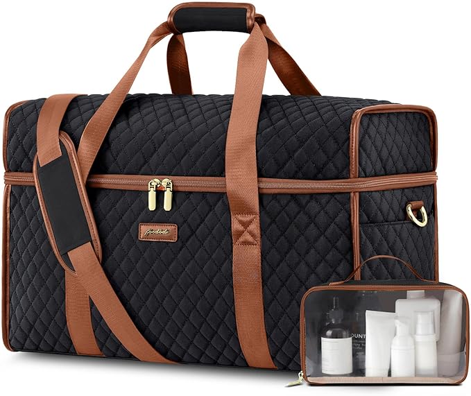 Weekender Travel Duffle Bag for Women: Overnight Bags with Shoe Compartment Carry on Bags for Airplanes with Toiletry Bag Weekend Yoga Gym Bag with Wet Pocket Black Brown