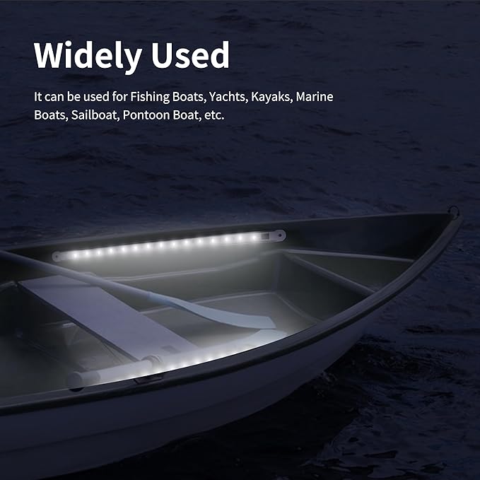 RVZONE LED Boat Interior Lights, Boat Led Strip Lights Marine Waterproof Marine Lighting Strip Night Fishing Lighting for Pontoon, Dinghy, Kayak, Yacht,4 Pcs, White