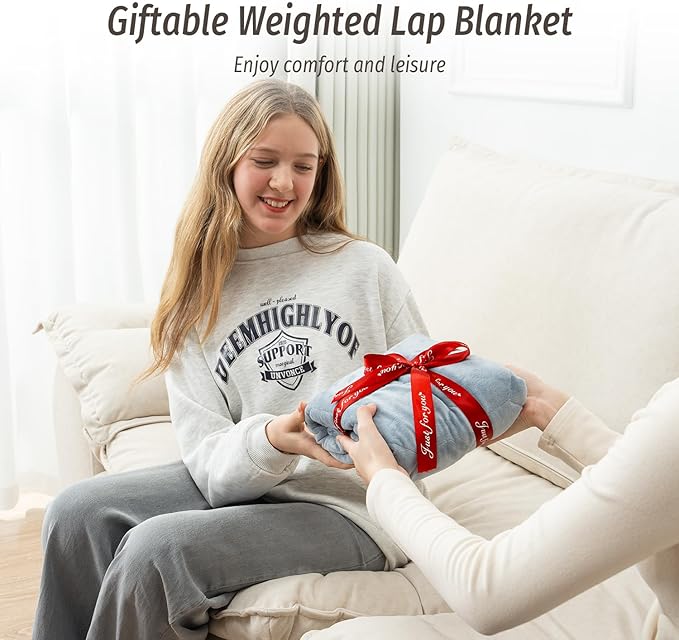 Wemore Weighted Lap Blanket 5lbs for Adults, Small Weighted Blanket for Travel, Calming, Relaxing, Napping and Sleeping, All-Season Weighted Lap Pad, Machine Washable, Light Grey 24x29 inches