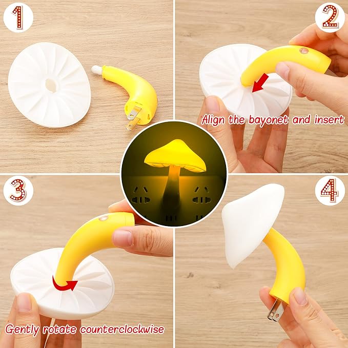 Mudder 8 Pack Mushroom Night Light Plug in 7 Color Changing LED Mushroom Nightlight Lamp Cute Light Sensor Wall Lamps for Adults Gifts