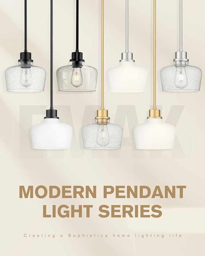 Emak Modern Black Pendant Lights, 8 Inch Kitchen Pendant Lighting Over Island with Clear Glass Shade, Farmhouse Hanging Lights for Kitchen, Bathroom, Bedroom, Dining Room, PL122-BK-CG