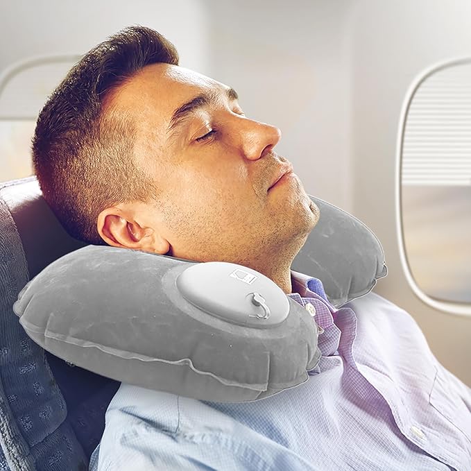 Lewis N. Clark Original Neckrest Inflatable Pillow, Waterproof Neck Pillow for Neck Support at the Beach, Pool + Airport Travel with Fully Adjustable Firmness and Included Carrying Pouch, Grey