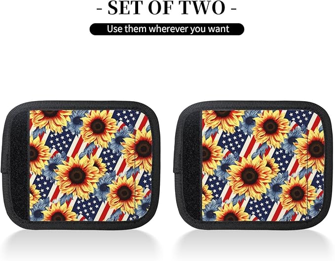 US Flag Handle Wrap Set of 2, Retro Sunflowers Soft Handle Grip for Women Men Travel Luggage Outdoor Bag Markers Decor