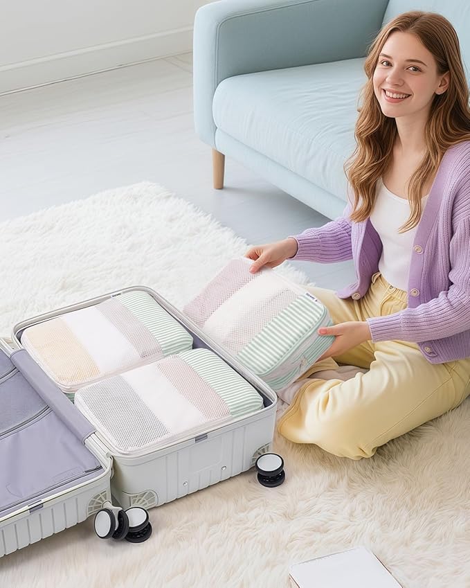 Narwey 6 Set/5 Set Compression Packing Cubes for Travel Kids Women Carry on, Packing Organizers Bag for Backpack Luggage Suitcase Duffle Bags