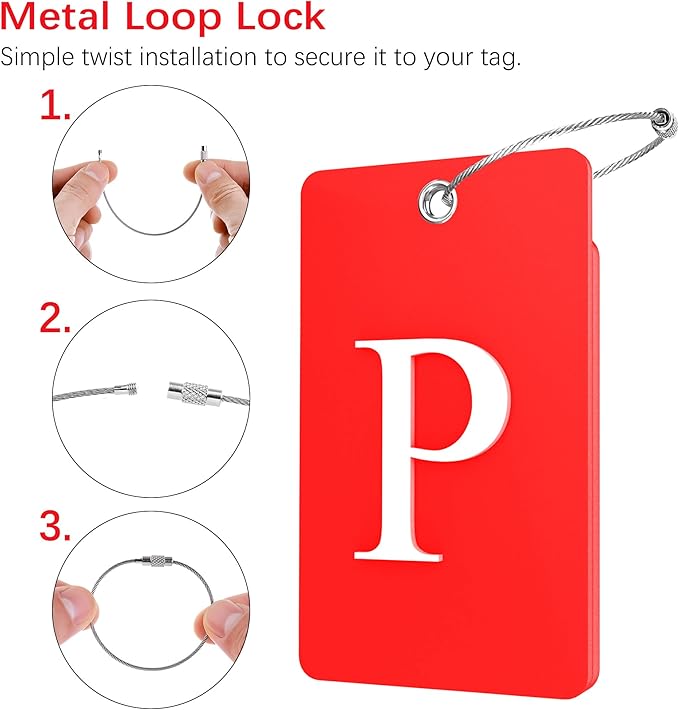 Gostwo 2 Pack Luggage Tags for Suitcases, 26 Initial Letter Travel Luggage Baggage Identification Labels ID Tag Fully Bendable Tags with Stainless Steel Loop (Red) (Letter P)