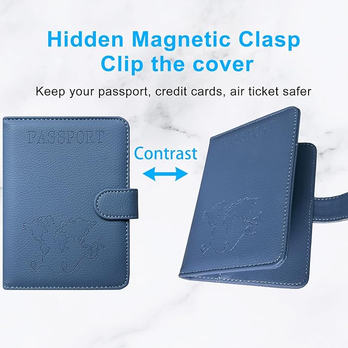 ACdream Passport Holder for Travel Essentials, Rfid Blocking Passport Wallet Cover Case for Travel Must Haves Accessories, Book Holders for Women & Men- Navy Blue