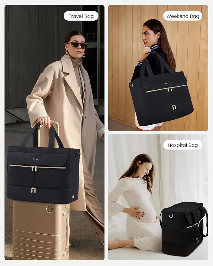 LOVEVOOK Large Travel Duffle Bag, Wide Open Weekender Bags for Women with Shoe Compartment, Carry on Overnight Bags, Hospital Bag for Women Labor Delivery with Wet Pocket