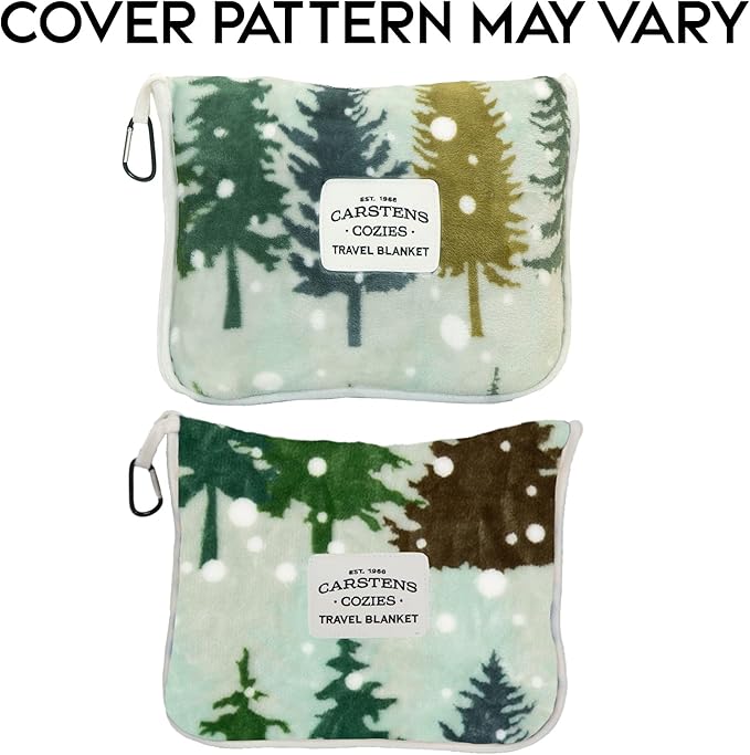 Carstens, Inc. Travel Blanket, Premium Compact 2-in-1 Airplane Blanket/Pillow, Snowflake Forest