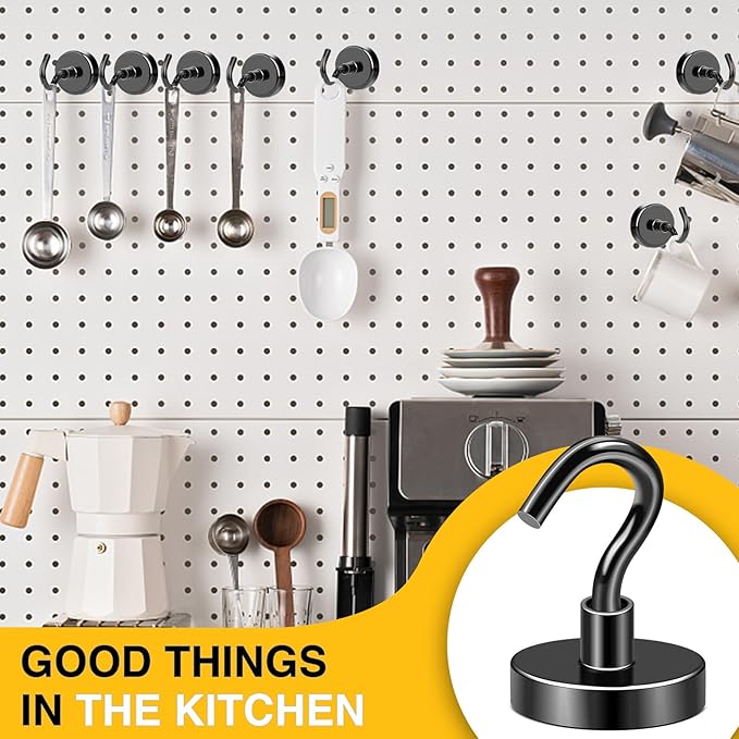 DIYMAG Black Magnetic Hooks, 120 LB Heavy Duty Strong Magnet with Hook, Rare Earth Neodymium Magnets for Hanging, Magnetics Hanger for Curtain, Home, Kitchen, Workplace, 20 Packs