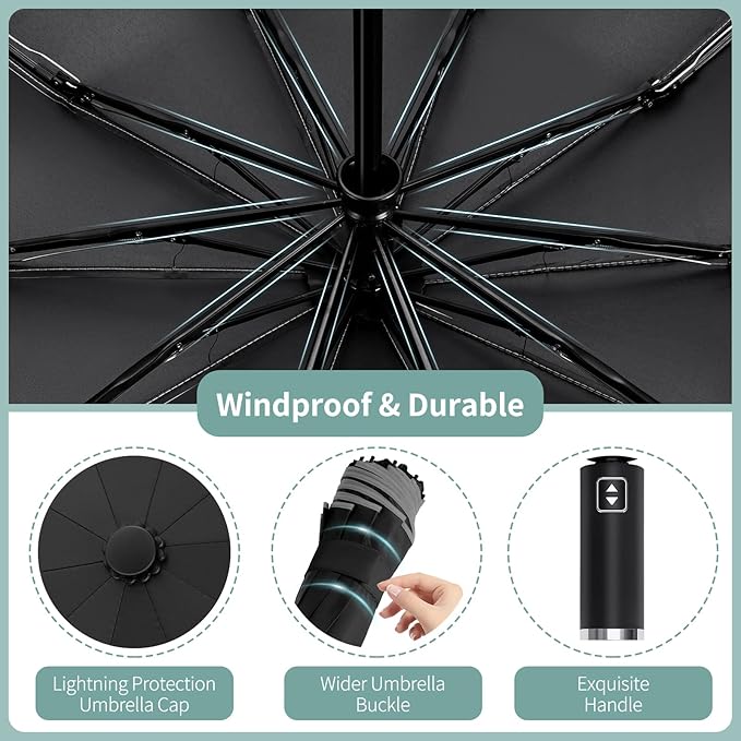 Seniny Inverted Travel Umbrella, Automatic Umbrellas for Rain, Windproof Compact Umbrella with Reflective Stripe, Folding UV Umbrella Sun Umbrella, Portable Large Umbrella for Backpack, Lightweight