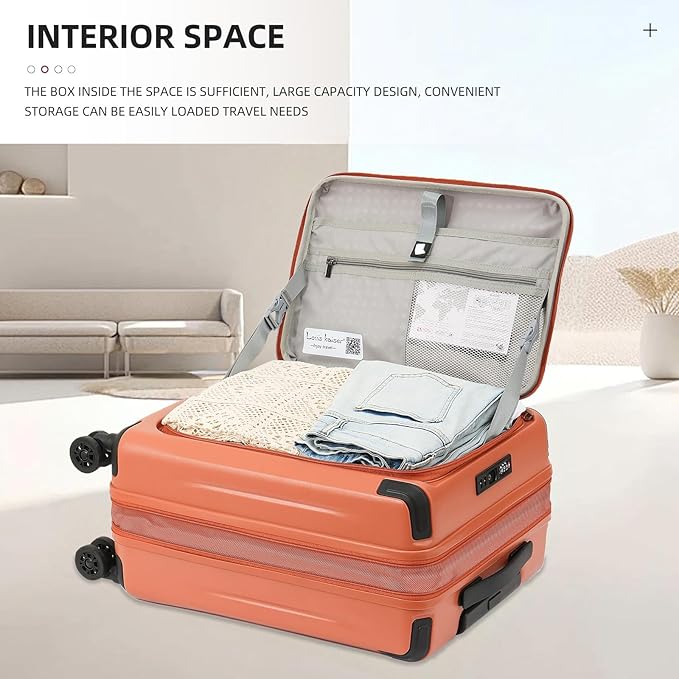 Carry On Luggage, 20Inch Top Opening Airline Approved ABS+PC Hard Shell Suitcases with Silent Wheels, TSA Lock,Front Pocket and Wet-dry Separated Six-piece Set (AD Orange, 20 Inch)