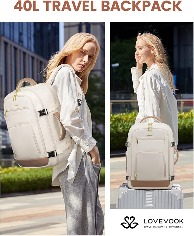 LOVEVOOK 40L Travel Backpack for Women Flight Approved, Carry on Backpack for Airplanes, TSA Personal Item Travel Bag, Waterproof 17 Inch Laptop Backpack, Business Weekender Overnight Daypack, 3Pcs