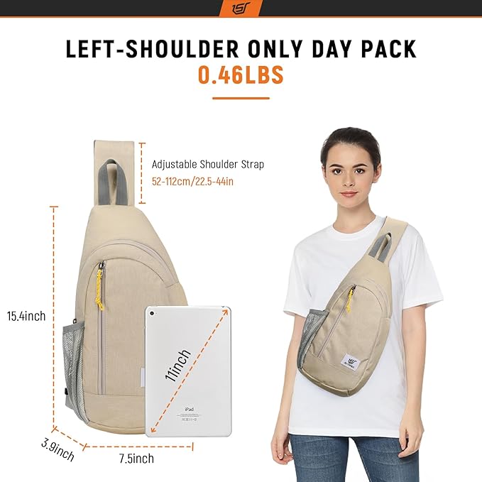 SKYSPER Sling Bag RFID Crossbody Sling Backpack Cross Body Shoulder Travel Bag Hiking Daypack for Women Men(Beige)