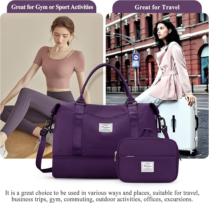 Weekender Bags for Women,Personal Item Travel Bag with Shoes Compartment,Overnight Travel Duffel Bag with Toiletry Bag
