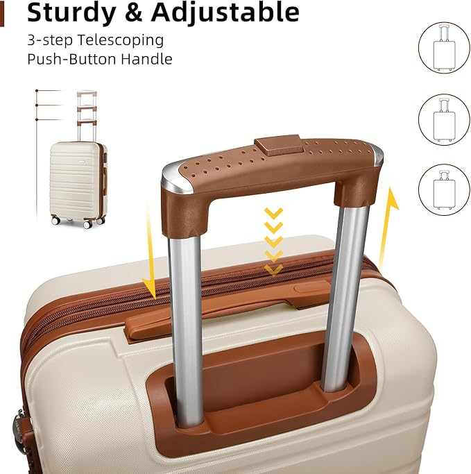 LARVENDER Luggage Sets 6 Piece, Expandable Hardside Carry on Suitcase Set with Spinner Wheels, Lightweight Rolling Luggage Sets for Women with TSA Lock, Cream White