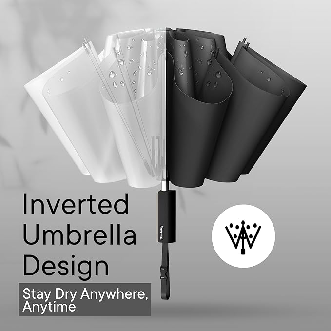 QWB TUMAAOTU Lightweight Compact Inverted Umbrella Windproof Auto Open Close – 5-Second Quick Fold Design for Women & Men, 8 Ribs Strong Travel Umbrellas for Rain & Sun, Fits Backpack & Car