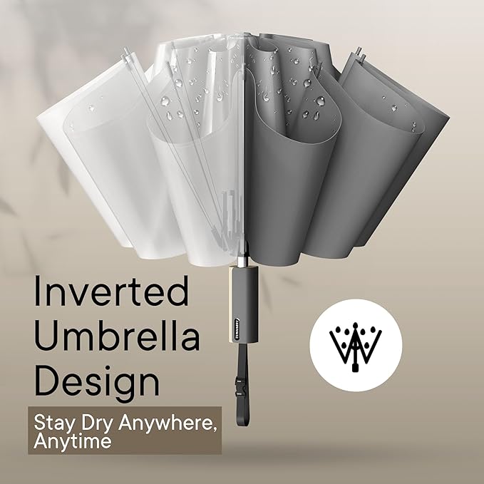 QWB TUMAAOTU Lightweight Compact Inverted Umbrella Windproof Auto Open Close – 5-Second Quick Fold Design for Women & Men, 8 Ribs Strong Travel Umbrellas for Rain & Sun, Fits Backpack & Car
