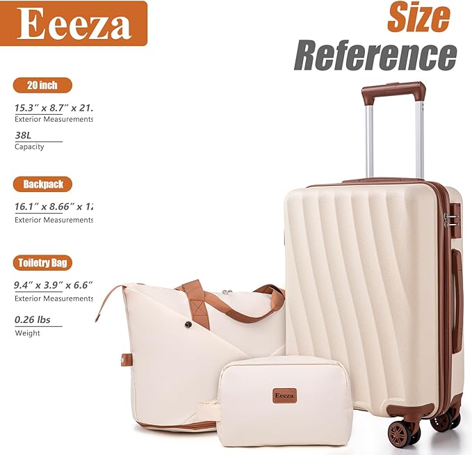 Carry on Luggage Sets 22x14x9 Airline Approved Durable Travel Luggage Suitcases with Wheels,ABS Hard Case Suitcases with Spinner Wheels,(White,3 Piece Sets(20"/DB/TB))