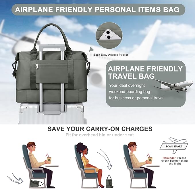 Weekender Bags for Women,Travel Duffle Overnight Bag with Shoe Compartment,Personal Item Carry On Bag,Gym Bag,3 Pcs Set