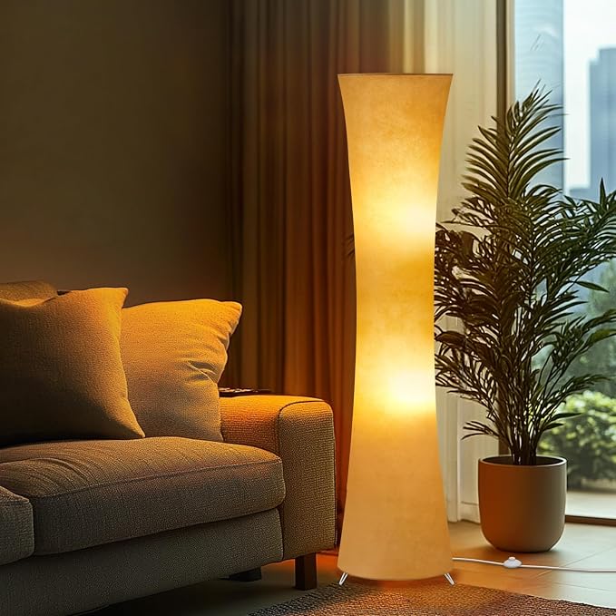 46" Modern Floor Lamps for Living Room, LED Column Standing Floor Lamp with Color Temperature Adjustable & Fabric Lampshade for Corner, Bedroom, Office & Kid's Room - Bulbs Included