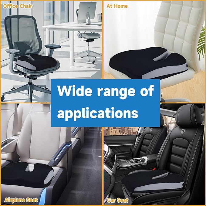 Seat Cushions for Office Chairs Wheelchair Cushion for Long Sitting Back Pain,Memory Foam Seat Car Computer Desk Chair Cushion,Coccyx Cushion for Tailbone Pain Relief Cushion Office Chair Black White