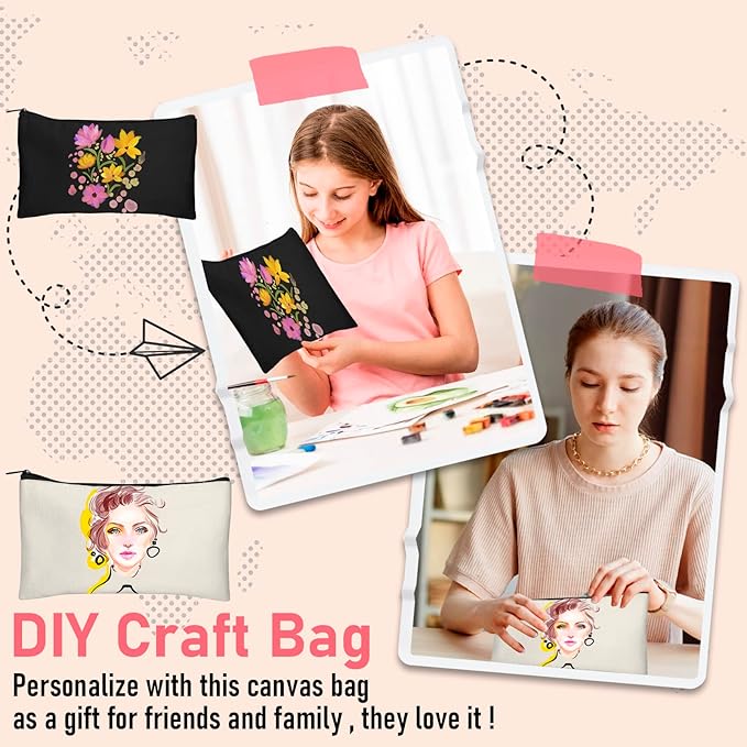 Legigo Blank Canvas Bag Zipper Pouch Makeup Bags Bulk - Multi-Purpose Canvas Pencil Pouch with Sturdy Zipper, Cosmetic Bag Travel Toiletry Bag for DIY Craft Projects, Storage (8.3 x 5 inches)