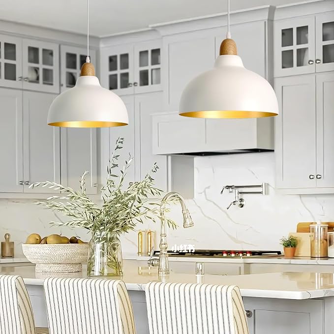 Ziqqeelam 2 Pack 11.8" White Pendant Light Kitchen Island Morden Pendant Light, Hanging Farmhouse Pendant Lights Fixture Kitchen Island, White Dome Pendant Lighting Over Island Dining Room