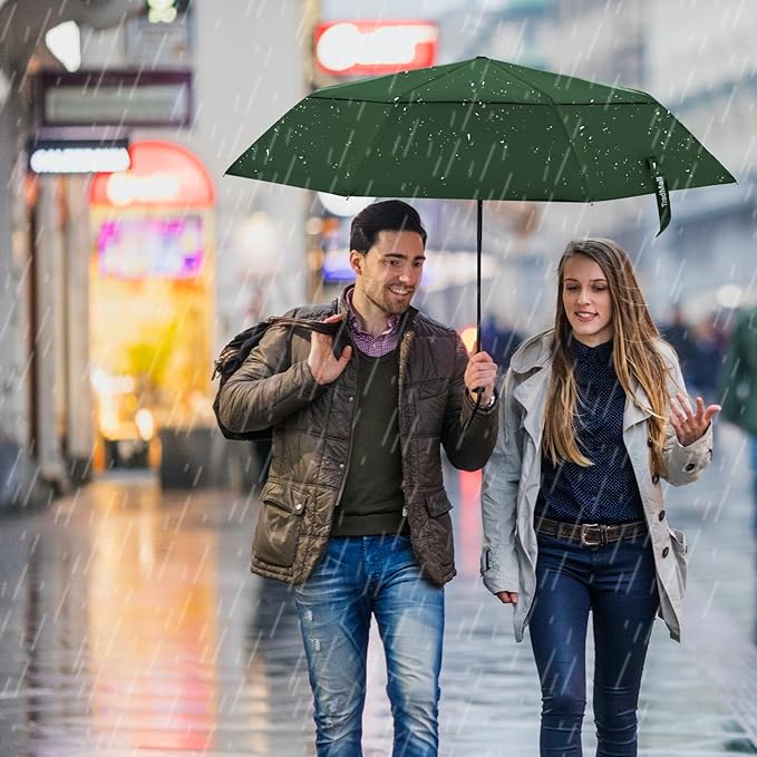 TradMall Travel Umbrella, 42/45 Inches Double Vented Canopy Windproof Automatic Strong Compact Folding Umbrellas for Rain Women and Men