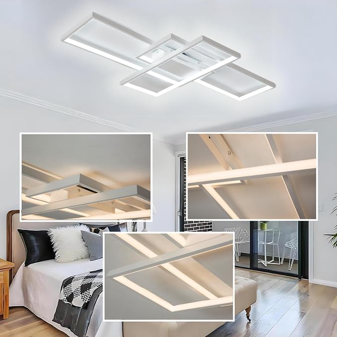 55″ 82W Modern Ceiling Light 3000-6500K Dimmable Kitchen Light Fixtures | Timer Night light Memory function Adjustable brightness color temperature Flush Mount Light Fixture remote control Bedroom