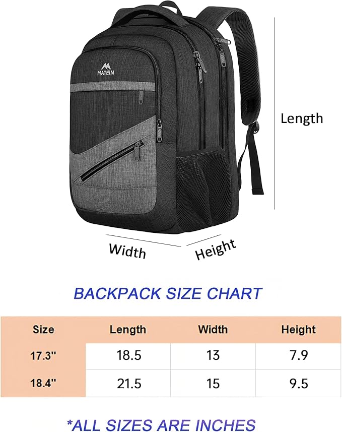 MATEIN Extra Large 50 L Travel Laptop Backpack, Water Resistant Work Computer Backpack with Anti Theft Pocket, TSA Friendly Business Daypack with Multiple Organizer Pockets for Men, Black Grey