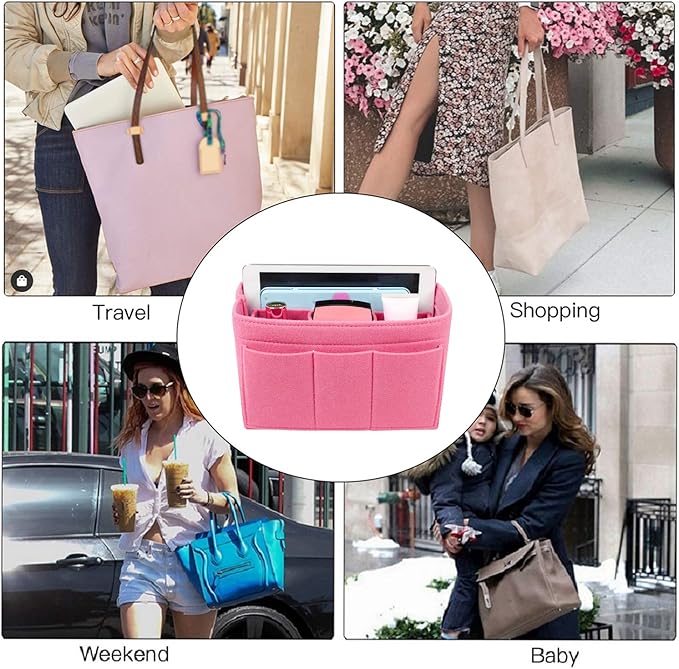 ZTUJO Purse Organizer Insert, Felt Bag Organizer For Handbag Purse Organizer,13 Colors, 6 Size (Medium, Light Pink)