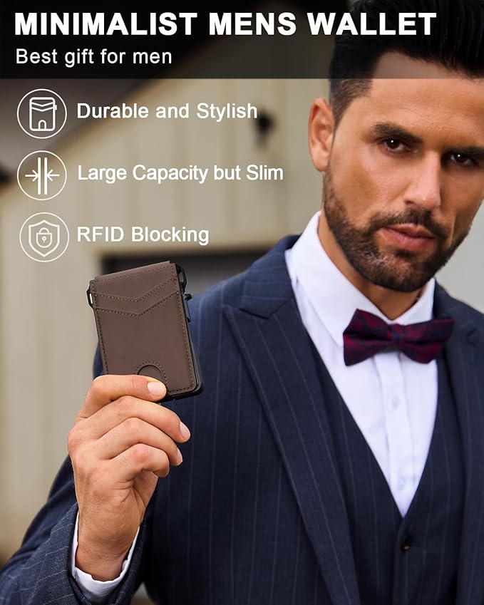 ZALVEX Wallet for Men, Mens Minimalist Wallet 9-13 Cards, Slim Compact Wallet with Money Clip & ID Window, RFID Blocking Smart Pop Up Card Wallet, Metal Aluminum Credit Card Holder Bifold Wallet