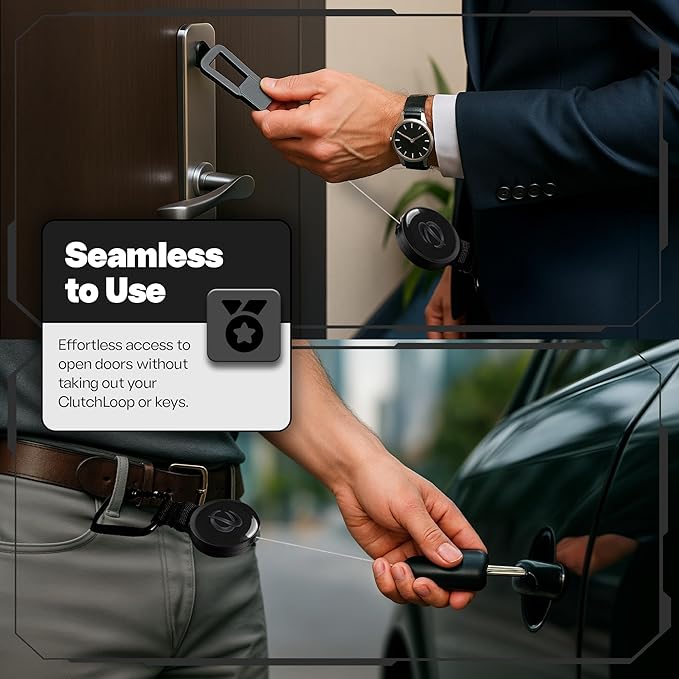 ClutchLoop Anti-Theft Phone Tether - Universal Adhesive Anchor, Retractable Steel Line and Locking Carabiner