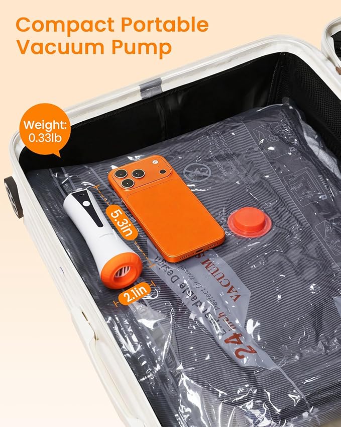Vacuum Seal Bags for Clothing Travel with Rechargeable Cordless Pump, 12 Pack Compression Space Saver Bags for Packing, Luggage and Seasonal Storage