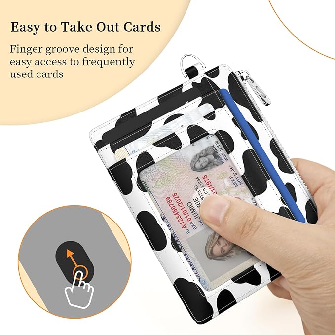 Hancynir Slim Wallet Women Credit Card Holder Cow RFID Blocking Small Mini Card Wallets Cute Front Pocket PU Leather Card Case Thin Travel Zipper Coin Cash Ladies Female Wallet Gifts Black and White