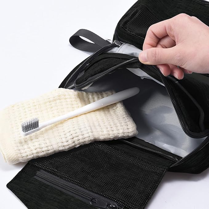 Travel toilet bag is used to store toiletries, Suitable for short-term travel use hanging toilet bag (Black)