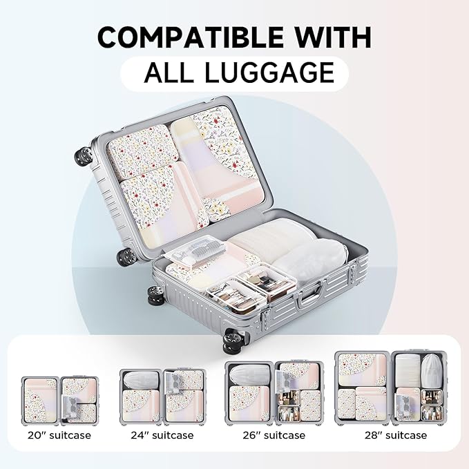 11 Set Packing Cubes for Travel, Gifts for Women Mom Kids, TSA Approved Bags for Makeup, Cosmetic, Toiletry, Suitcase Organizers for Checked Luggage,Cruise Essentials,Airplane Accessories,White Floral