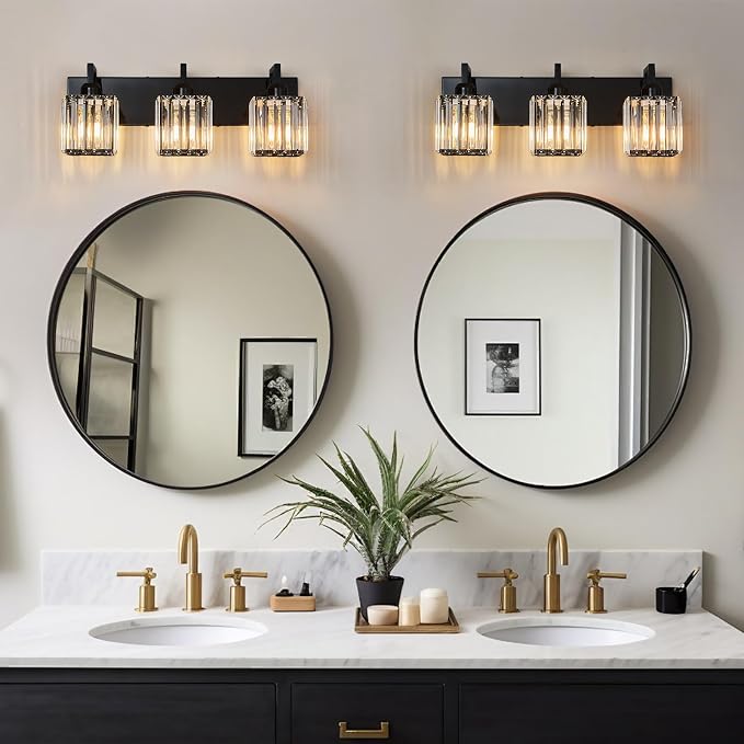 Modern Bathroom Vanity Light 3-Lights Plating Black Vanity Light Crystal Wall Light Bathroom Light Fixtures