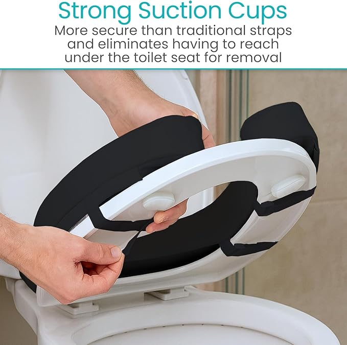 Vive Toilet Seat Cushion (Soft Cushioned Foam) - Easy Clean Padded Bathroom Attachment - Elongated, Standard Seats - Comfort and Support Donut for Handicap, Adults (2" Cushioned Foam, Black)