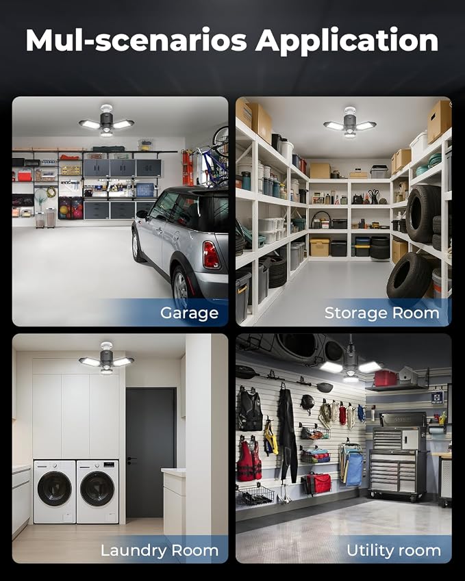 toberich Motion Sensor Garage Light, 8000LM Shop Light 6500K | 3 Modes, 3 Deformable Panels, Indoor Motion Activated Light Bulb for Garage Workshop Laundry Room Basement