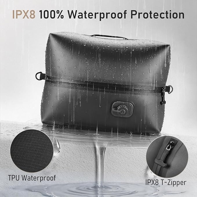 VJI Reusable Vacuum Bag for Travel, IPX8 Waterproof Compression Storage Bag for Luggage and Closet, Space Saving and Leakproof Packing Organizer (Black, With pump)