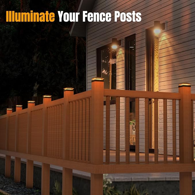 4x4 Solar Fence Post Cap Lights Outdoor Waterproof, 8 Pack | IP65, 3 Modes Auto On/Off,Deck, Garden, Patio, Deck, Backyard, Porch, Sidewalk