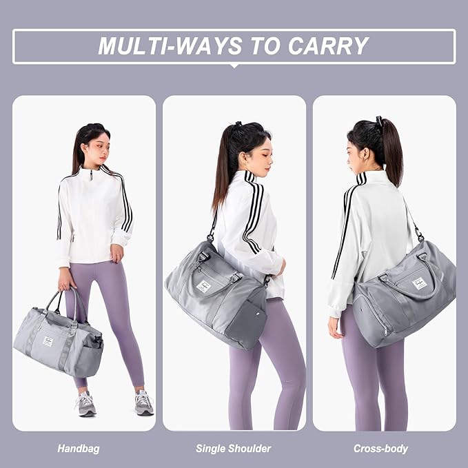 Weekender Gym Duffel Bags for Women Grey with Toiletry Bag