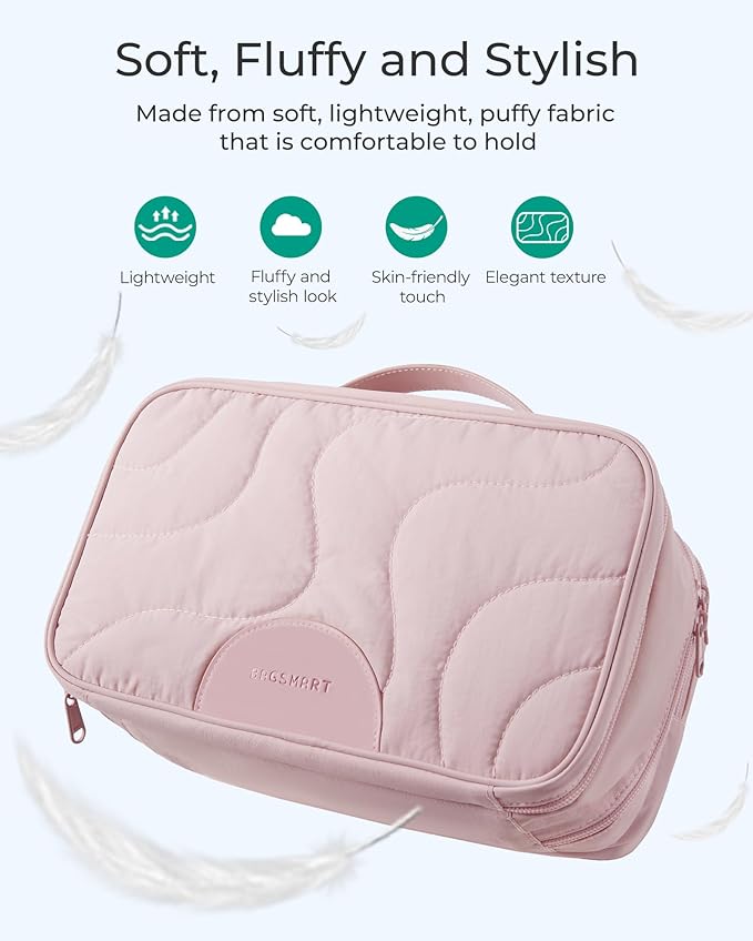 BAGSMART Toiletry Bag for Women, Wide-open Makeup Bag Organizer for Travel Essentials Travel-size, Water-resistant Large Capacity Cosmetic Bag for Accessories, Shampoo, Toiletries with Handle, Black