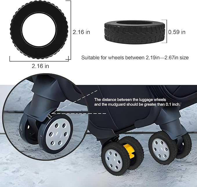 (8 Pack) Silicone Luggage Wheel Covers for 8-Spinner Wheel Suitcases, Mute & Shock Absorption Protector, Wear-Resistant & Noise-Reducing, Perfect for Travel (Black)