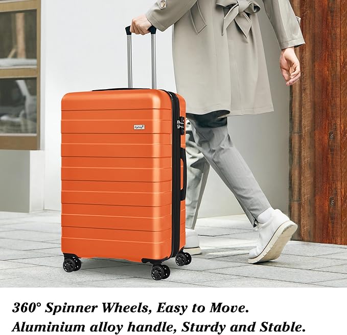 Zebra Luggage Sets 5 Piece, Lightweight Hardside Business Travel Suitcase Set with TSA Lock, Bonus Travel Backpack & Makeup Bag, 20/24/28 inch,Orange