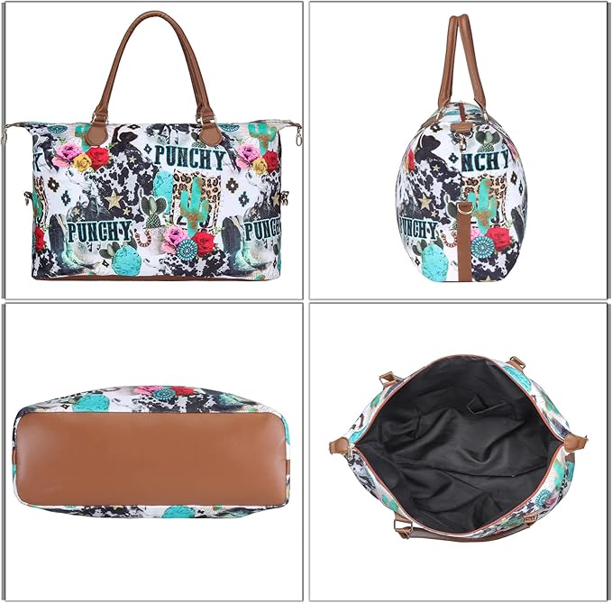 Weekender Bag Duffle Bag For Women Large Travel Tote Bag Overnight Weekend Bags With Shoulder Strap Cow Leopard Atzec…