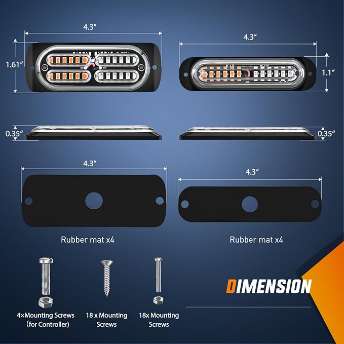 Nilight 8PCS Led Strobe Lights with Controller 12V 24V Sync Amber Green | 12 24 LED Surface Mount Emergency Hazard Warning for Vehicle Car Truck RV ATV