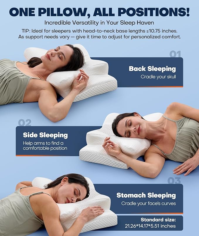 Sleep Doctor Approved Cervical Neck Pillow Sleeping, Ergonomic Contour Side Sleeper Pillows Adults, Cooling Orthopedic Pillow Pain Relief Support, Memory Foam Back Stomach Sleepers White Standard