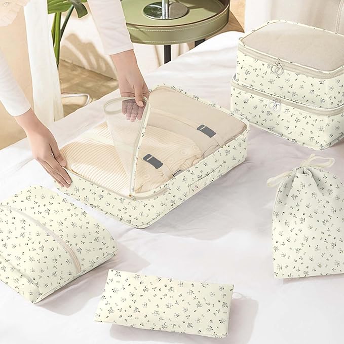 KPX 8 Set Packing Cubes for Travel, Luggage Packing Organizers Accessories Large Toiletries Bag for Clothes Shoes Cosmetics (8Set-Gray Flower)